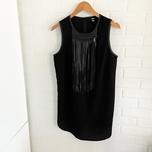 RUDSAK Leather Fringe Micro Dress Moto Biker Black Statement Sz M - Picture 2 of 16